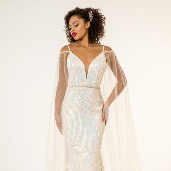 NEW FLOOR LENGTH SLEEVELESS SHEATH WEDDING DRESS EMBROIDERED WITH SEQUINS GL1955 - Picture 1 of 12